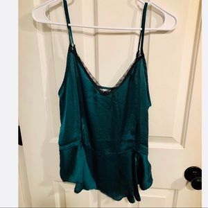 Emerald Satin Lace trimmed peplum cami tank